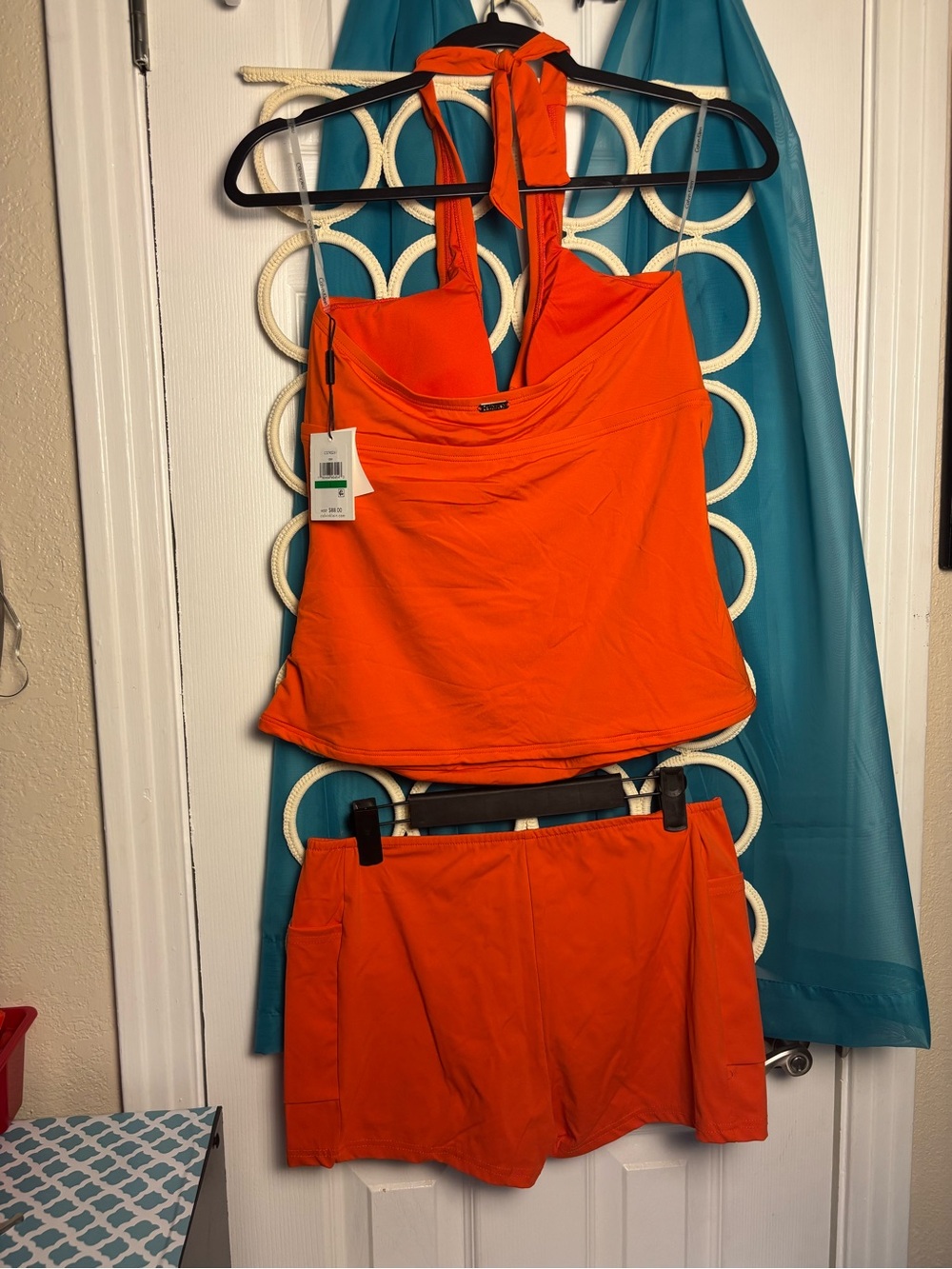 Calvin Klein Bright Orange Women's Tankini Top with shorts bottoms NWT LARGE 🔥 - Picture 14 of 16